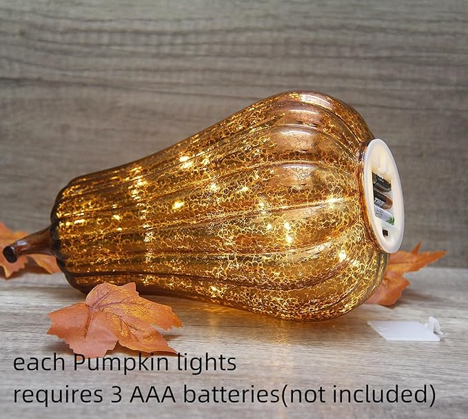 Mercury Glass Pumpkin Lights with Timer, Battery Operated Led Pumpkin Lights for Halloween Fall,Thanksgiving Rustic Decor (Coffee Common, 11")