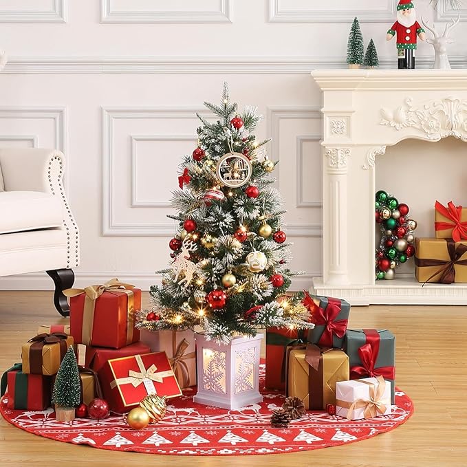 3 Ft Pre-Lit Christmas Tree, Artificial Christmas Trees with Lighting, Xmas Trees with 78 Led Lights, Christmas Decoration for Home, Office, Easy Assembly