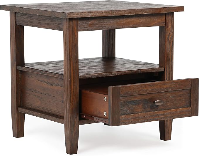 SIMPLIHOME Warm Shaker SOLID WOOD 20 inch Wide Rectangle Transitional End Table in Distressed Charcoal Brown for the Living Room and Bedroom