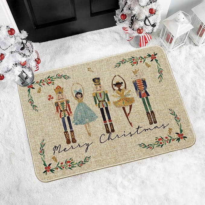 Artoid Mode Watercolor Nutcrackers Merry Christmas Welcome Decorative Doormat, Seasonal Winter Low-Profile Rug Switch Mat for Indoor Outdoor 24x35 Inch