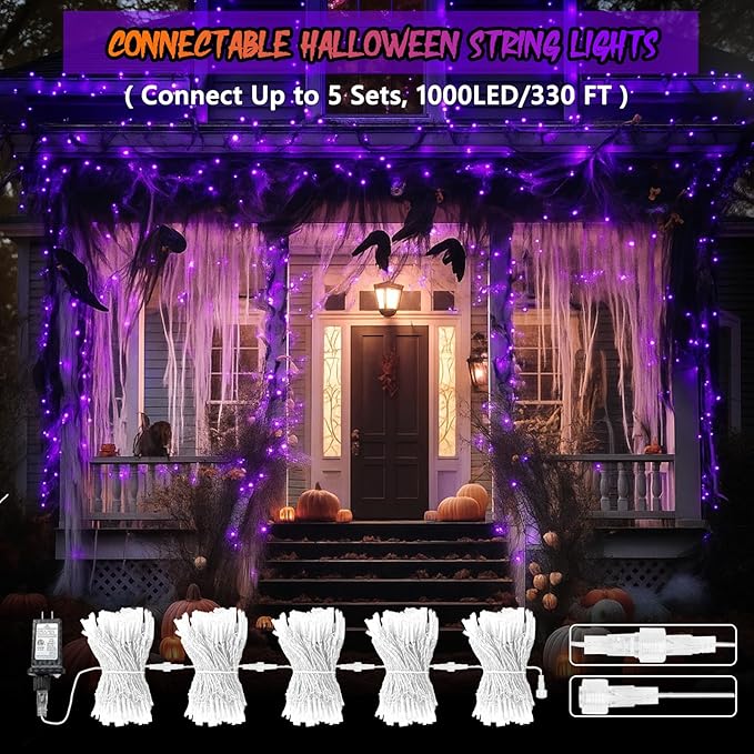 SANJICHA Purple Extra-Long 66FT 200 LED Halloween Lights for Indoor/Outdoor, Super Bright 8 Lighting Modes Plug in String Lights for Halloween Decorations Bedroom Party Garden Patio Tree (Purple)