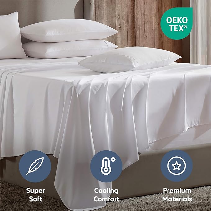 Nestl Extra Deep Cal King Sheet Set - 6 Piece Breathable & Cooling Sheets - Hotel Luxury Bedding Set w/18-24 Inch Deep Pockets - Easy & Secure Fit - Super Soft, Wrinkle Free & Comfy - White