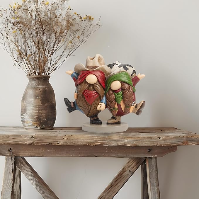 Western Cowboy Cowgirl Gnomes Decor, 5.1x4.9 Inchs Resin Figurines Southwestern Table Shelf Desk Indoor Decorations for Home, Cowboy Gifts