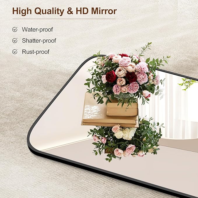 Bathroom Mirror, 30x36 inch Black Rectangle Wall Mounted Mirror with Thin Frame, Bathroom Vanity Mirrors for Over Sink, Entryway, Living Room, Bedroom