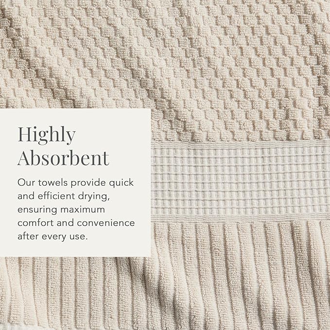 NY Loft 100% Cotton Hand Towel 6 Pack Hand Towel Set | Super Soft & Absorbent Quick-Dry Hand Towels 16" x 28" |Textured and Durable Cotton | Trinity Collection (6 Pack Hand Towel, Sand)