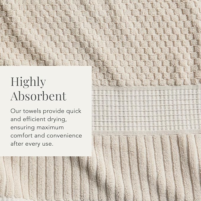 NY Loft 100% Cotton Bath Towel 4 Pack | Super Soft & Absorbent Quick-Dry Bath Towels 30" x 52" | Textured and Durable Cotton | Premium Thick Towels | Trinity Collection (4 Pack Bath Towel, Sand)