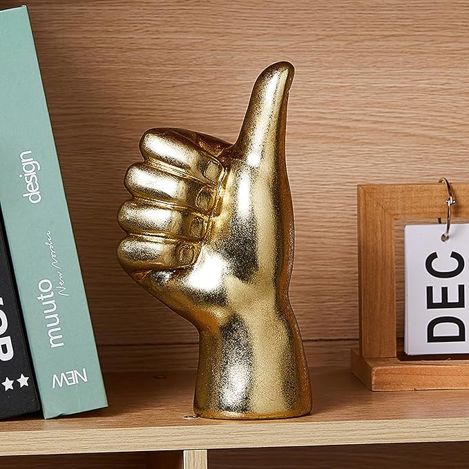 Gold Decor “Good Job” “Thumb Up” ASL Hand Sign, Classic Gesture Hand Sculpture for Christmas New Year Birthday 8.46 inch Polyresin Figurine