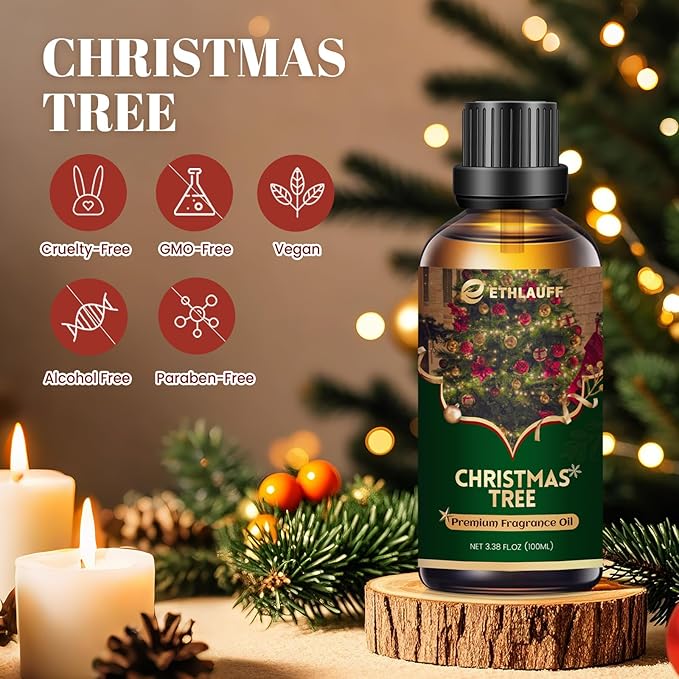 Christmas Tree Essential Oil 3.38 Fl Oz (100ml), Christmas Essential Oils for Diffusers, Winter Essential Oils for Candle Making, Cozy Holiday Scented Oils