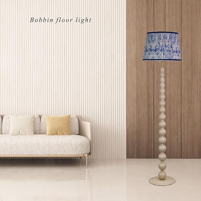 Modern Floor Lamp for Living Room, Farmhouse Floor Lamps, 14X14X59 Inch Beige Wood Base Pull Chain Switch Floor Lamp for Bedrooms and Office (Tapered Pleated Shade)