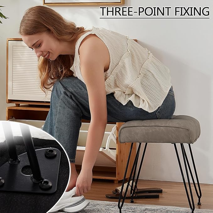 PU Leather Vanity Stools, Vanity Stool Chairs for Makeup Faux Leather Foot Stools Ottoman with Metal Leg Make up Chairs for Vanity Small Bench Seat for Living Room Bedroom (Gray)