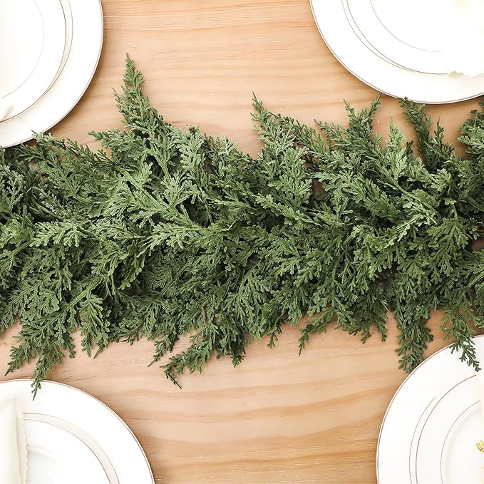 Jutom 1 PCS 9 ft Christmas Cedar Garland - Artificial Realistic Holiday Cedar Pine Needles Greenery Garland Decoration for Mantel Table Winter Party