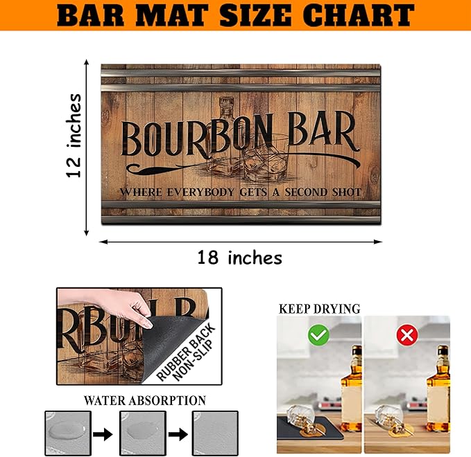 Rustic Home Bar Mat, Bar Runner Mat for Countertop, Unique Spill Mat for Your Home Bar, Dish Drying Pad Counter Mat- Home Bar Accessories Drying Mat 12x18inch