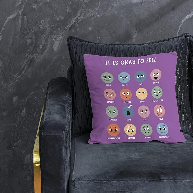 Nogrit Calming Corner Counseling Office Must Haves Throw Pillow Cover, Mental Health Pillowcase Decor for Home Kids,Mental Health Counselor Gifts, Calming Corner Pillow Covers 18x18 Purple