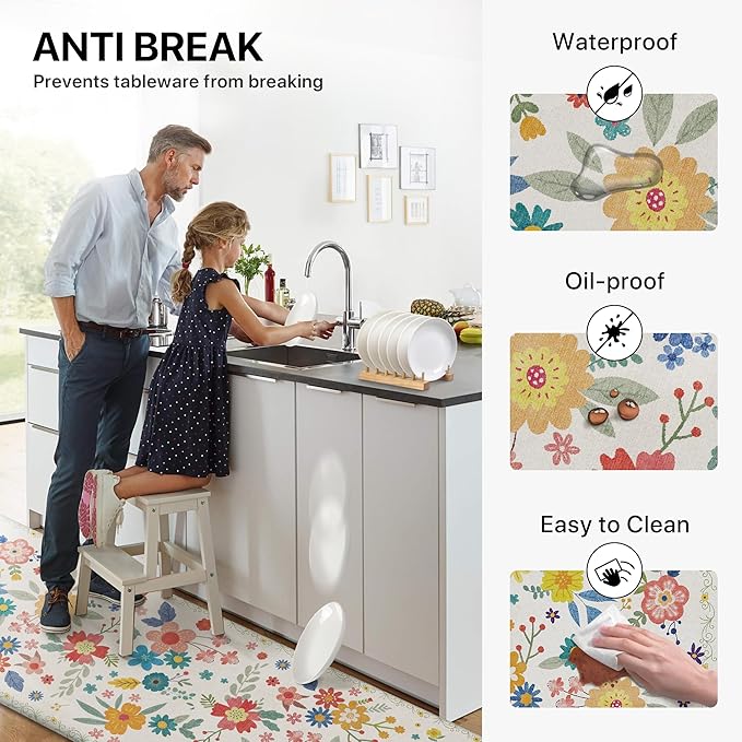 GENIMO Kitchen Mats for Floor 2PCS, Cushioned Kitchen Rugs Non Slip Washable, Farmhouse Anti Fatigue Mat Waterproof, Comfort Standing Mat Rug for Office, Home, Laundry, 17.3"x59"+17.3"x30", SoftWhite