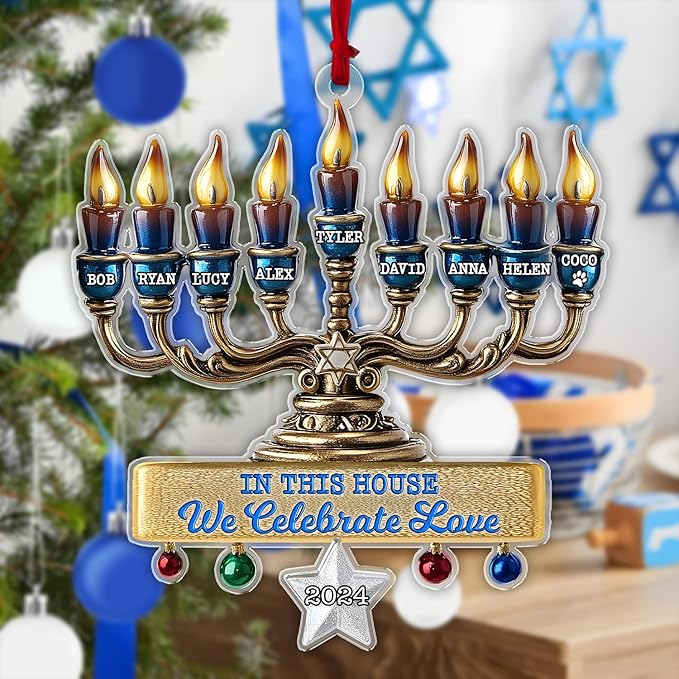Family Christmas Ornaments - Hanukkah Ornament, Personalized Merry Chrismukkah Jewish and Christian, Hanukkah Ornaments for Tree, Jewish Ornament for Chrismukkah Decorations