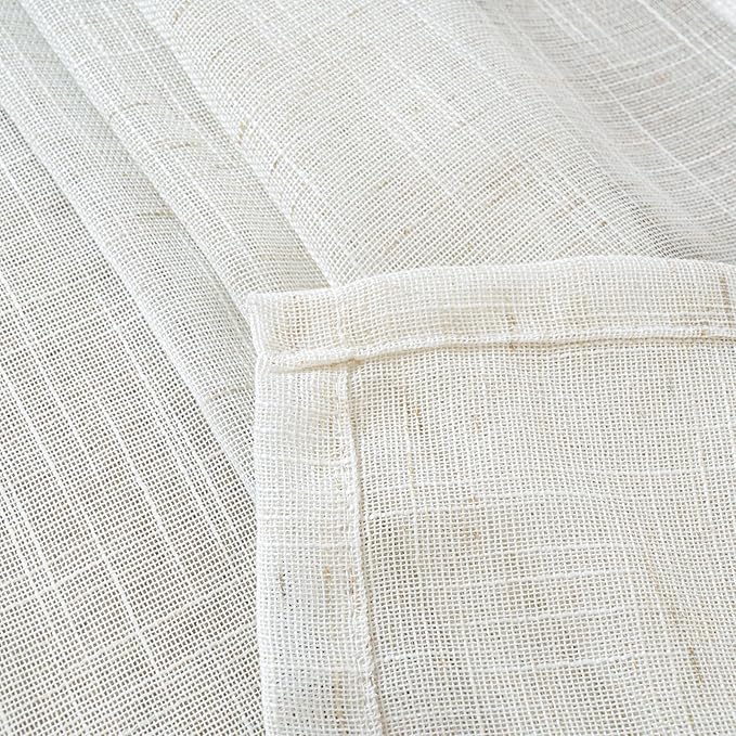 YoungsTex Linen Semi Sheer Curtains 84 Inch Length 2 Panels for Living Room, Ivory White Window Treatments Netural Texutred Light Filtering Drapes with Rod Pocket Back Tab for Bedroom, 52 X 84 Inch