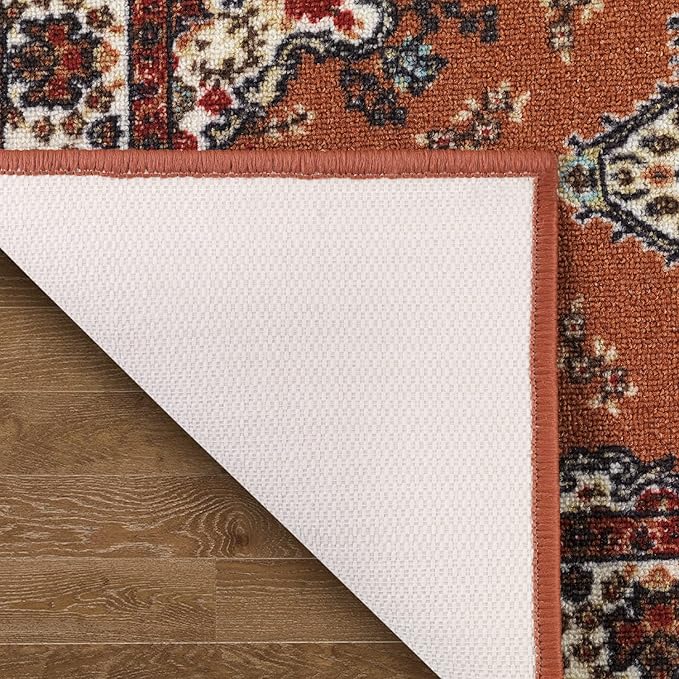 Antep Rugs Alfombras Oriental Traditional 2x7 Non-Skid (Non-Slip) Low Profile Pile Rubber Backing Indoor Runner Rugs (Rust Brown, 2' x 7')