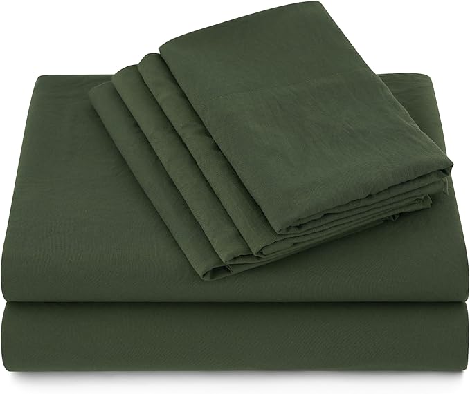 Bedsure Deep Pocket King Sheet Set - 6 Piece, Prewashed Ultra-Soft King Size Sheets Set, Fits Mattresses Up to 18 Inches Thick, Breathable & Secure Fit, Hotel Luxury Bedding, Olive Green