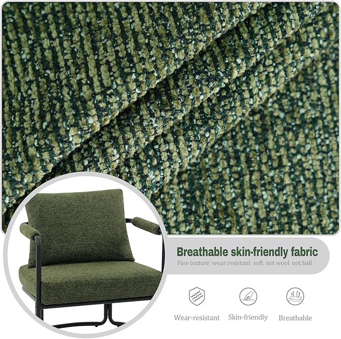 Mid-Century Modern Accent Chair, Comfy Upholstered Lounge Arm Chair with Chenille Fabric for Living Room, Bedroom, Apartment, Reading Corner, Office, Green