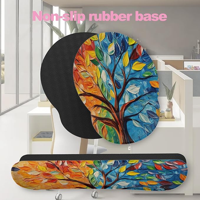Tree of Life Mouse Pad with Wrist Rest and Keyboard Wrist Rest Set, Non-Slip Rubber Base Memory Foam Mouse Pad Set for Women, Office Desk Accessories, Gaming