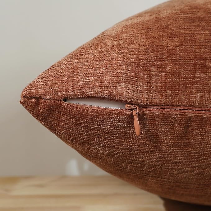 Jeneoo Terracotta Decorative Throw Pillow Covers Soft Chenille Comfy Square Couch Cushion Cases for Living Room Sofa Decor (Set of 2, 20 x 20 Inches)