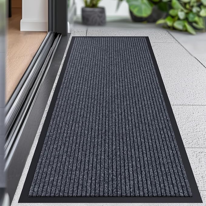 CHICHIC 2'x4' Indoor Outdoor Heavy Duty Door mat, Welcome Front Door Mat for Home Entrance, Super Water Absorbent Large Commercial Floor Mats, Non Slip Rubber Back Entryway Rugs for Garage (Grey)