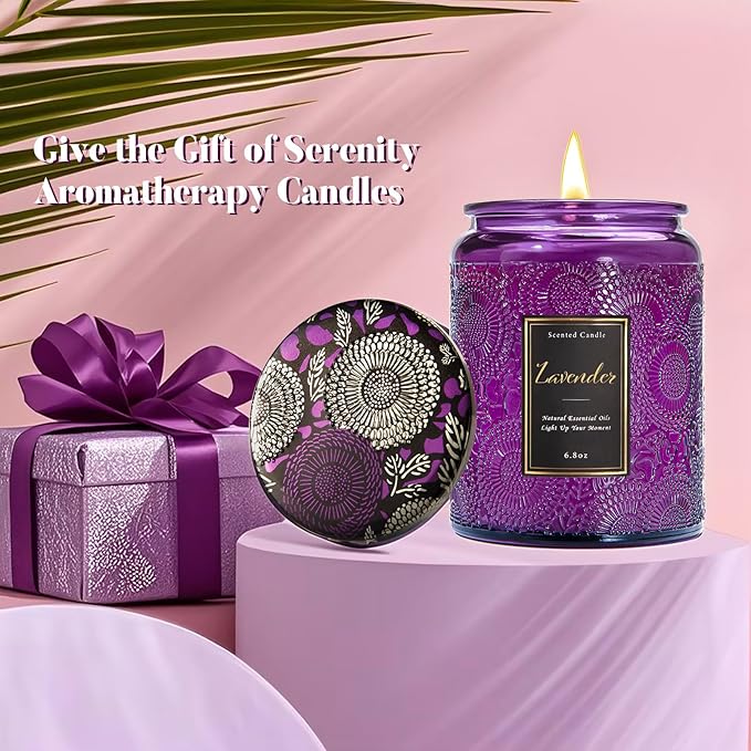 Scented Candle 6.8 oz Lavender – Long-Lasting and Clean Burn with Natural Soy Wax – Gift for Women and Men – Ideal for Relaxation, Stress Relief, and Home Décor