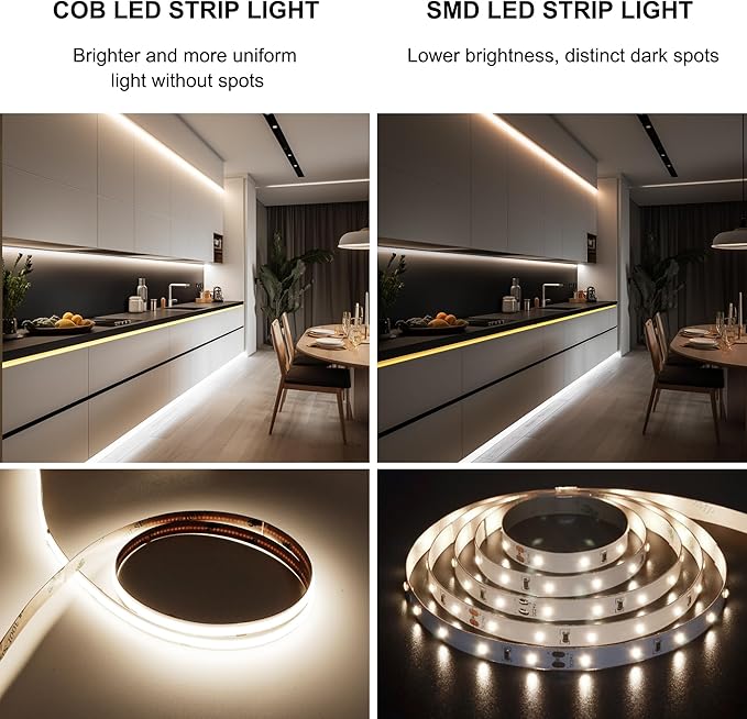 COB LED Strip Lights 5M,Touch Dimmable led Strips,16.4ft LED Tape Lights with CRI90+,4000K Natural White led Lights,1600LEDs,24V LED Rope Indoor for Bedroom,TV,Kitchen,Closet