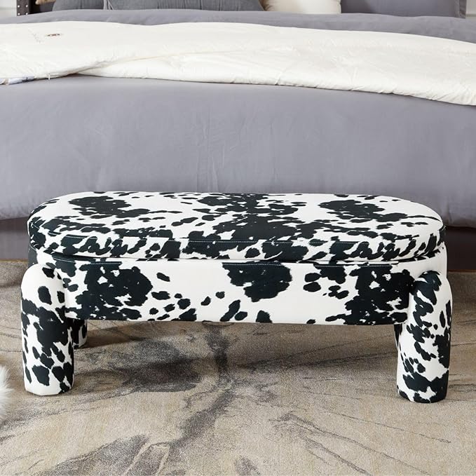 DUOMAY Modern Storage Ottoman Bench, Velvet Upholstered Storage Bench End of Bed Stool for Bedroom Living Room Entryway, 44.75" Width, Milk Cow/Black