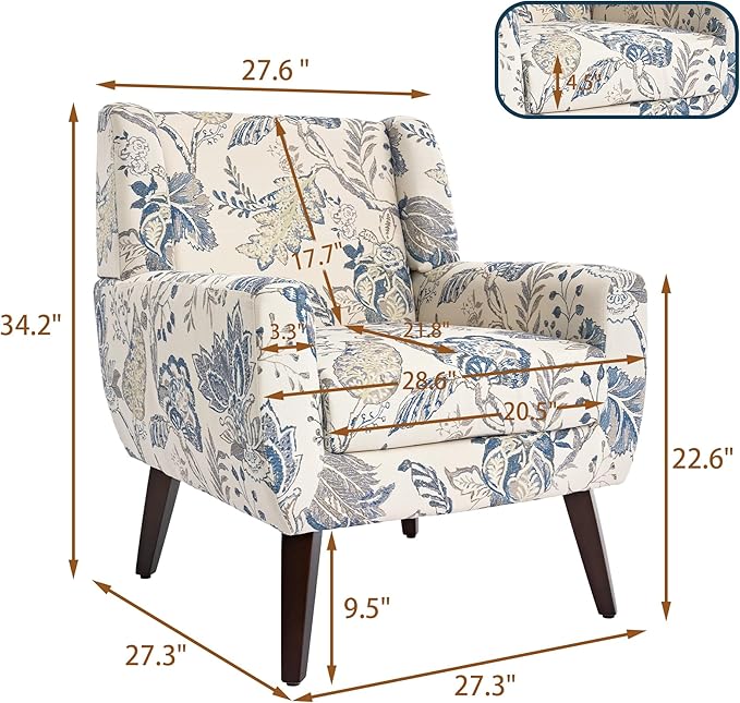 UIXE Floral Accent Chair, Modern Upholstered Armchair in Fabric for Living Room, Comfy Club Arm Chairs Single Sofa Button Tufted Bedroom Reading Seat - Pattern Leaf, Set of 1