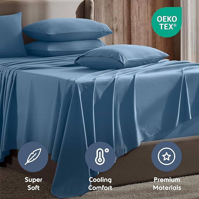 Nestl Extra Deep Twin XL Sheet Set - 4 Piece Breathable & Cooling Sheets - Hotel Luxury Bedding Set w/18-24 Inch Deep Pockets - Easy & Secure Fit - Super Soft, Wrinkle Free & Comfy - Blue Heaven