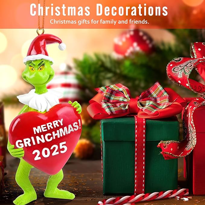 2025 Christmas Ornaments, 3D Christmas Hanging Ornament, Funny Christmas Tree Decorations, Hanging Accessories Outdoor Indoor Decor, Gift for Friends Families Neighbors (Green)