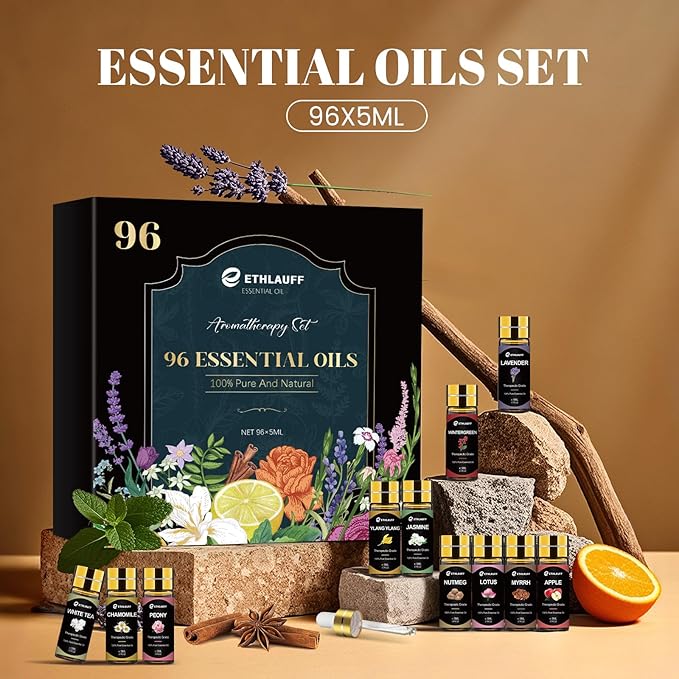 Essential Oil Set - Essential Oils - Pure Essential Oils - Perfect for Diffuser, Massage, Soap, Candle, Bath Bombs Making, Skin & Hair Care, 96x5ml(0.17fl.oz)