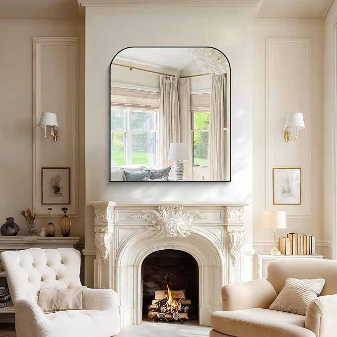 Bathroom Mirror, 36x40 inch Large Black Rectangle Wall Mounted Mirror with Thin Frame, Bathroom Vanity Mirrors for Over Sink, Entryway, Living Room, Bedroom