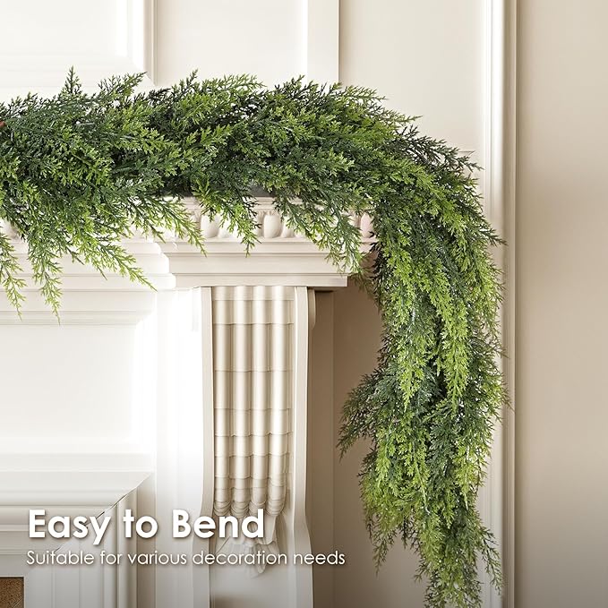 WBHome 2PCS Real Touch Juniper Garland for Christmas Holiday Seasonal Outdoor/Indoor Home Decor, 6FT Long