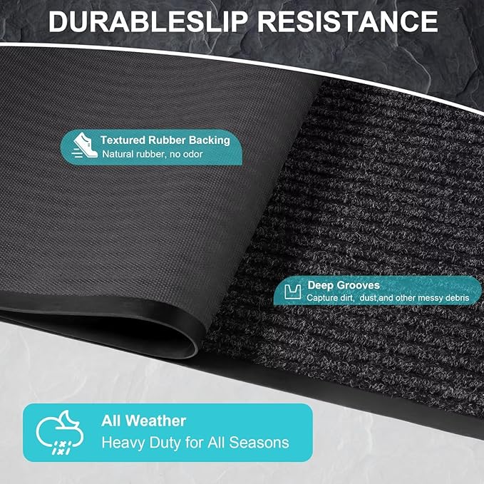 Commercial Grade Front Door Mat 4′ x 44′Customized Sizes,Heavy Duty Waterproof All Weather Doormat for Entrance, Rubber Backing Low Profile Indoor Outdoor Mats,Brush Floor Mats for High Traffic Area