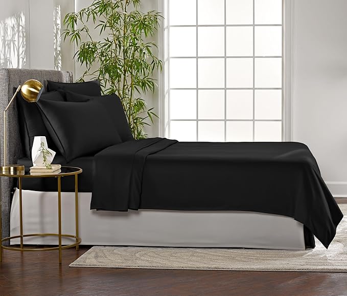 King Sheets by Pure Bamboo, Genuine 100% Organic Viscose Derived from Bamboo Bed Sheet Set, Luxuriously Soft & Cooling, Double Stitching, Lifetime Quality Promise (King, Black)