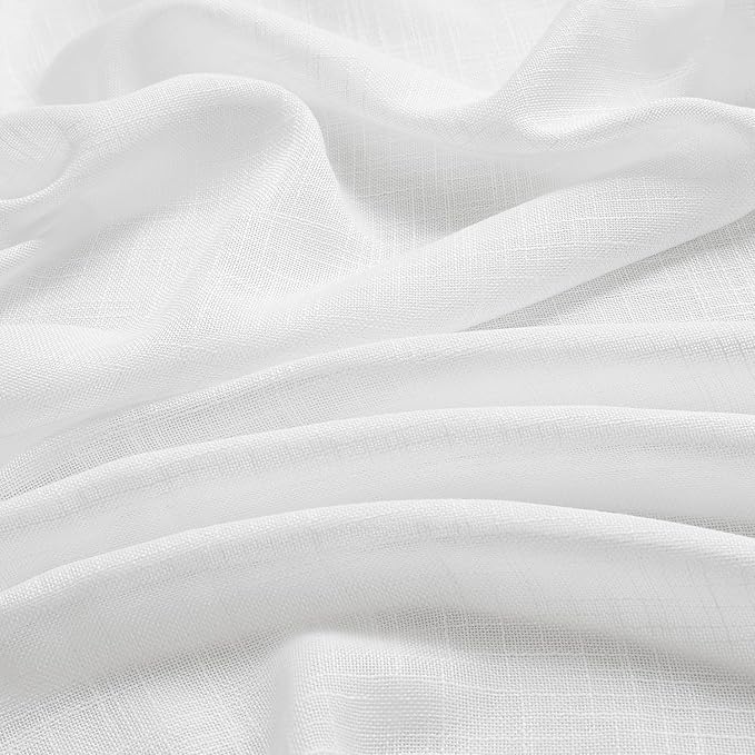 White Semi Sheer Curtains for Living Room 63inches Length Light Filtering Window Curtain Set for Bedroom Office, Linen Textured Window Draperies 54”w x63”L 2 Panels Grommet Top