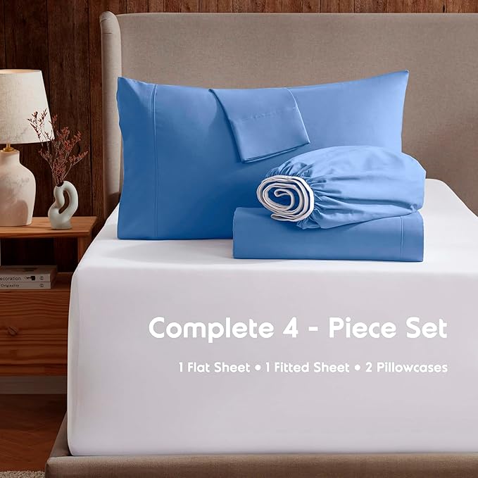 Nestl Extra Deep Twin XL Sheet Set - 4 Piece Breathable & Cooling Sheets - Hotel Luxury Bedding Set w/18-24 Inch Deep Pockets - Easy & Secure Fit - Super Soft, Wrinkle Free & Comfy - Calm Blue