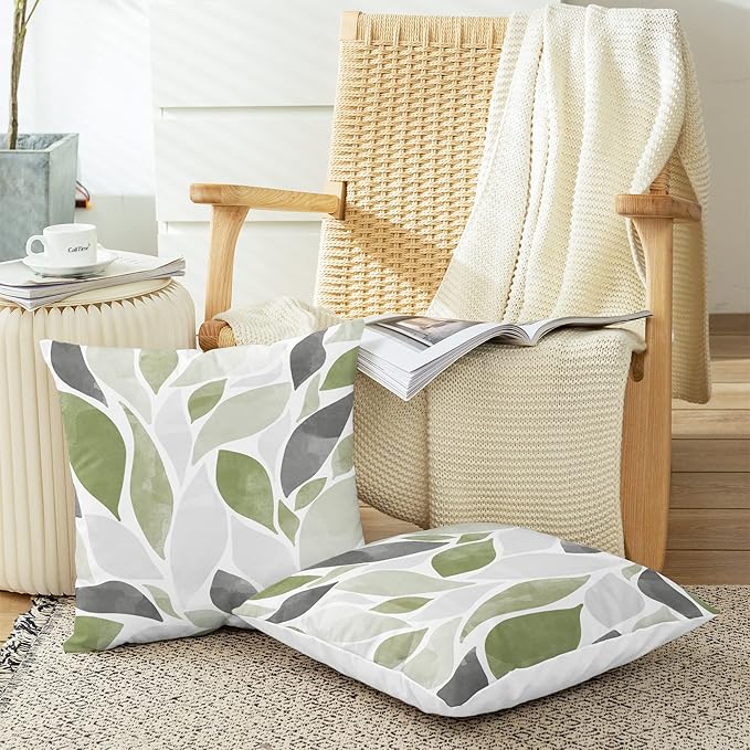CaliTime Throw Pillow Cases Pack of 2 Cozy Fleece Falling Dahlia Floral Flowers Petals Decorative Cushion Covers for Couch Bed Sofa Farmhouse Decoration 16 X 16 Inches Sage Green Grey