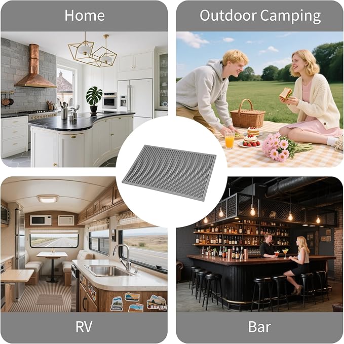 dish drying mat - 18" x 12" Grey silicone drying mat , kitchen counter dish drying mats,rubber dish drying mat, Applies to bar mat、coffee mat