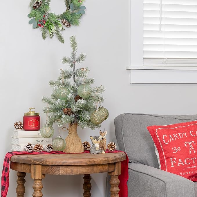 AuldHome Design Farmhouse Ball Ornaments (Set of 6, Soda Glass); Distressed Metal Glass Ball Vintage Style Christmas Decorations