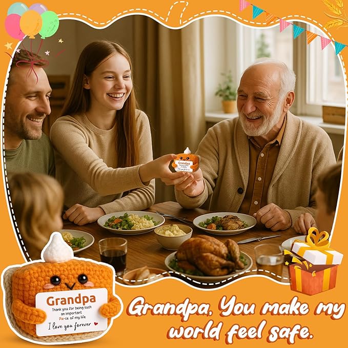 Thank You Gifts for grandpa birthday gifts, Mini Crochet Pumpkin Pie Plush, Father's Day Adorable Grandpa Presents for Halloween Thanksgiving Christmas Stocking Stuffer Emotional Small Cute Decor
