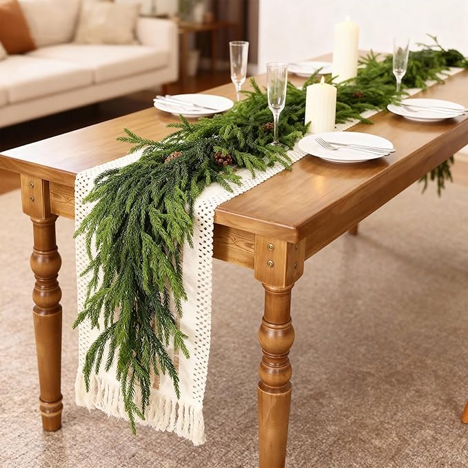 16FT Real Touch Norfolk Pine Garland - Artificial Christmas Garland Fake Green Faux Pine Needles Garland for Table Fireplace Mantle Holiday Home Indoor Outdoor Decor (1PCS)