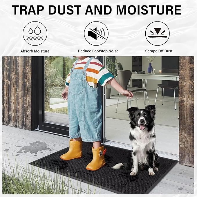 Commercial Grade Front Door Mat 4′ x 44′Customized Sizes,Heavy Duty Waterproof All Weather Doormat for Entrance, Rubber Backing Low Profile Indoor Outdoor Mats,Brush Floor Mats for High Traffic Area