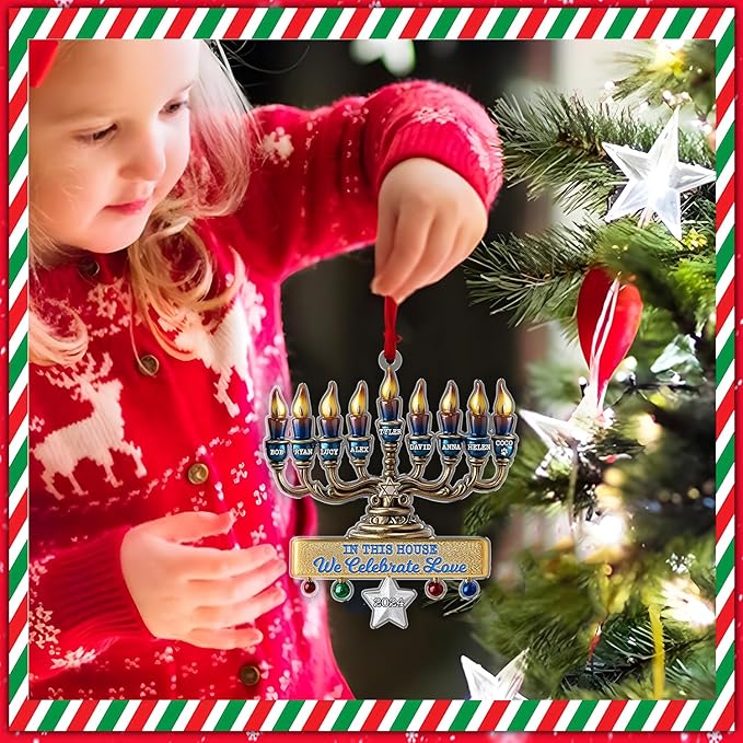 Family Christmas Ornaments - Hanukkah Ornament, Personalized Merry Chrismukkah Jewish and Christian, Hanukkah Ornaments for Tree, Jewish Ornament for Chrismukkah Decorations