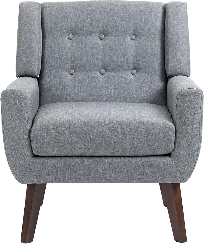 UIXE Accent Chair, Modern Upholstered Armchair in Fabric for Living Room, Comfy Club Arm Chairs Single Sofa Button Tufted Bedroom Reading Seat - Gray, Set of 2