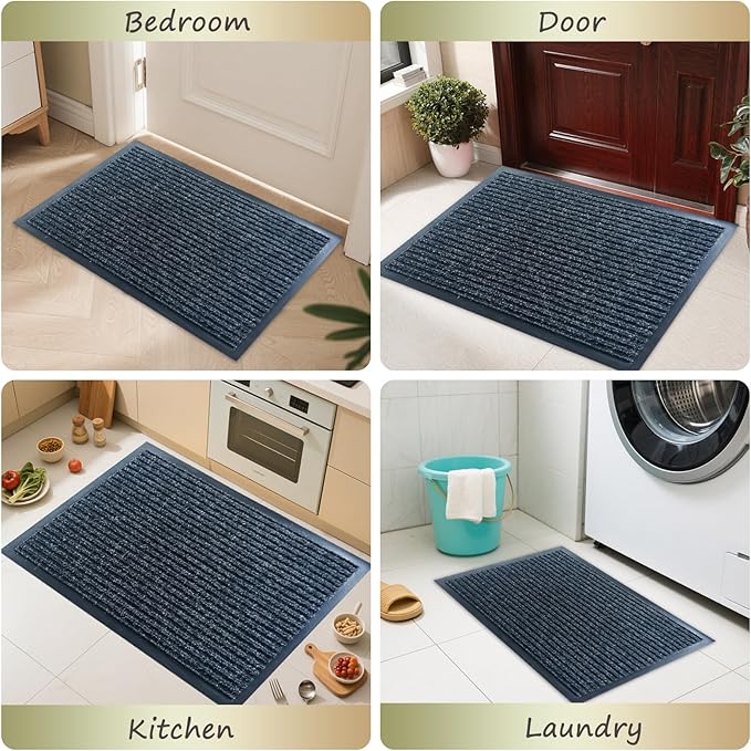 Front Door Mat,2'x3'Indoor Outdoor Door Mat,Heavy Duty Durable Welcome,Commercial Floor Mats Inside Outside Entrance, Waterproof All-Season, All-Weather Non Slip Backing Doormat for Entryway,Black
