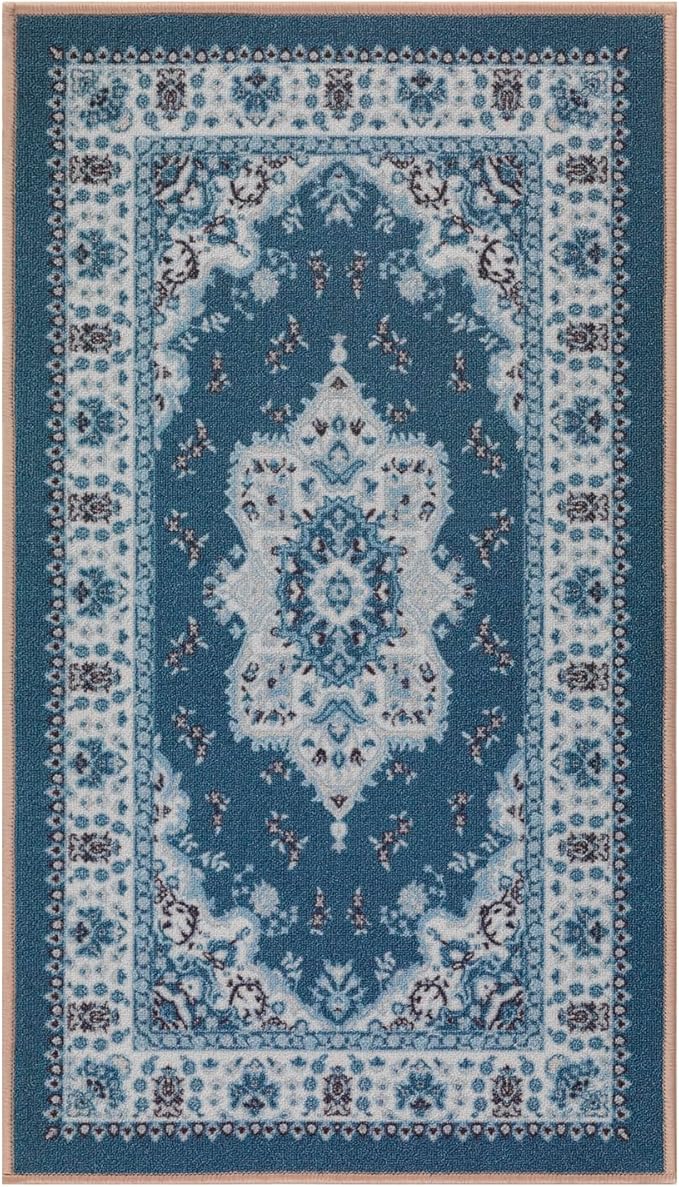 Antep Rugs Alfombras Oriental Traditional 2x4 Non-Skid (Non-Slip) Low Profile Pile Rubber Backing Kitchen Area Rugs (Turquoise Blue, 2'3" x 4')