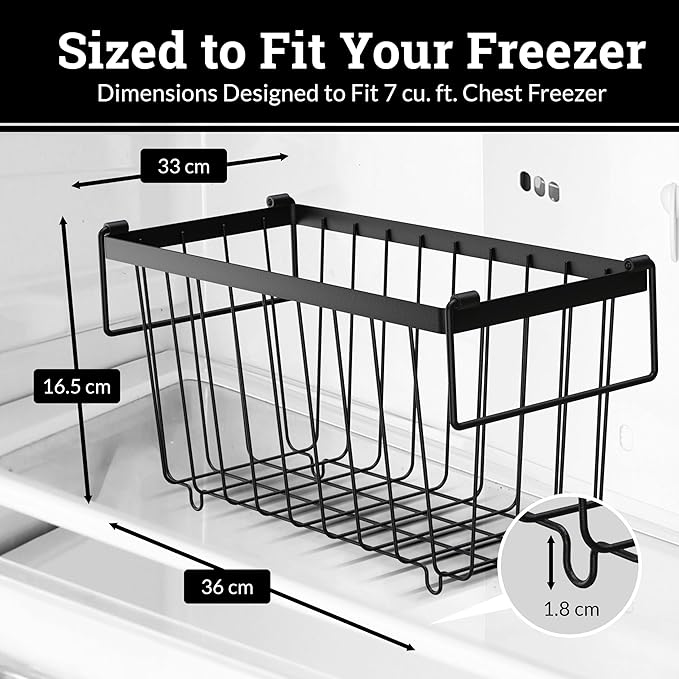 Deep Chest Freezer Organizer Bins – 4-Pack Stackable Chest Freezer Baskets with Dividers, Metal Wire Storage for Frozen Meat, Food – Fits 5–7 Cu Ft Deep Freezer, Kitchen Organization Set, Black, White
